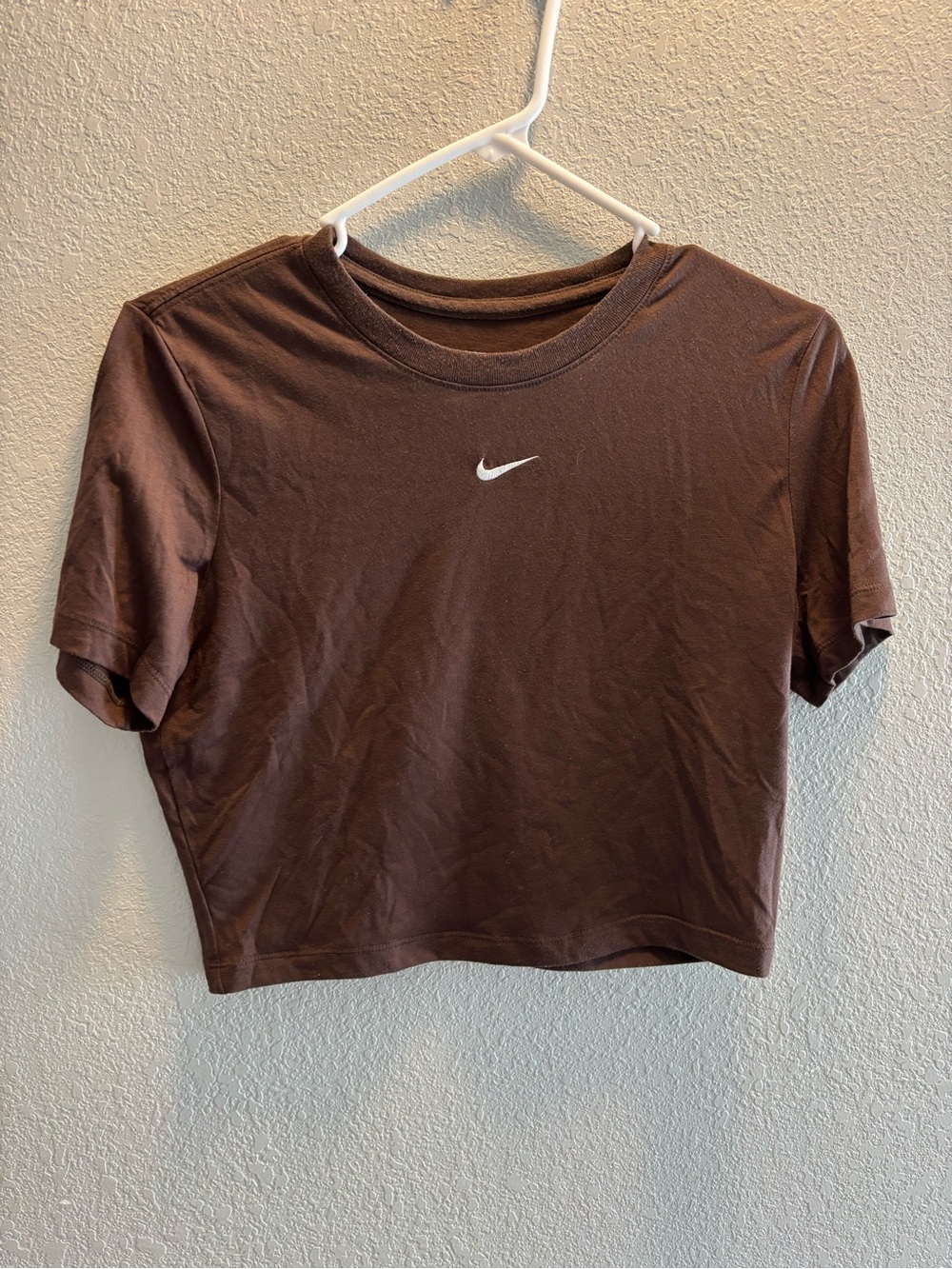 Nike Brown Cropped Swoosh Tee with White Logo